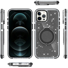 For iPhone 12 Pro Max Case Magnetic Circle Stand Full Glitter + Tempered Glass