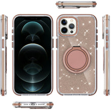 For iPhone 12 Pro Max Case Magnetic Circle Stand Full Glitter + Tempered Glass