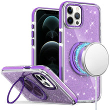 For iPhone 12 Pro Max Case Magnetic Circle Stand Full Glitter + Tempered Glass