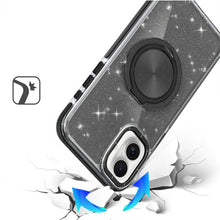 For iPhone 16 6.1inch Case Magnetic Circle Stand Full Glitter + Tempered Glass