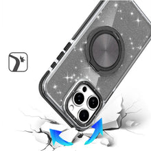 For iPhone 16 Pro 6.3in Case Magnetic Circle Stand Full Glitter + Tempered Glass