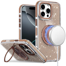 For iPhone 16 Pro 6.3in Case Magnetic Circle Stand Full Glitter + Tempered Glass