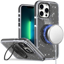 For iPhone 13 Pro Max Case Magnetic Circle Rotating Stand Full Glitter Cover