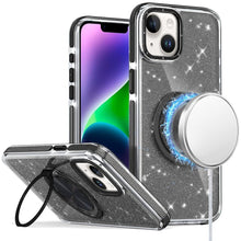 For iPhone 13/14 Case Magnetic Circle Metal Stand Full Glitter + Tempered Glass