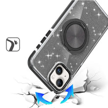 For iPhone 13/14 Case Magnetic Circle Metal Stand Full Glitter + Tempered Glass