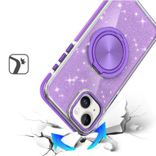 For iPhone 13/14 Case Magnetic Circle Metal Stand Full Glitter + Tempered Glass