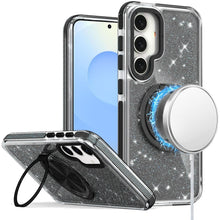 For Samsung S25/S24 Case Magnetic Circle Stand Full Glitter + Tempered Glass