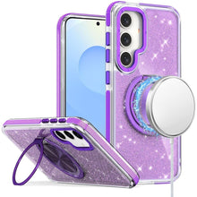 For Samsung S25/S24 Case Magnetic Circle Stand Full Glitter + Tempered Glass
