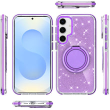 For Samsung S25/S24 Case Magnetic Circle Stand Full Glitter + Tempered Glass