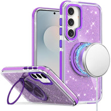 For Samsung S25 FE Case Magnetic Circle Stand Full Glitter + Tempered Glass