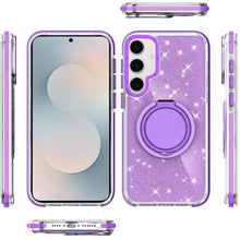 For Samsung S25 FE Case Magnetic Circle Stand Full Glitter + Tempered Glass