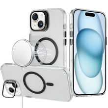 For iPhone 15 Case Metallic Camera Stand with Magnetic Circle + 2 Tempered Glass