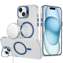 For iPhone 15 Case Metallic Camera Stand with Magnetic Circle + 2 Tempered Glass