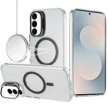 For Samsung S25 FE Case Metallic Camera Stand Magnetic Circle + Tempered Glass