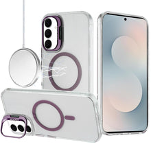 For Samsung S25 FE Case Metallic Camera Stand Magnetic Circle + Tempered Glass