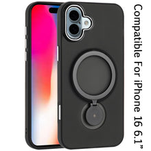For iPhone 16 6.1inch Case Magnetic Circle Ring 360 degree Stand +Tempered Glass