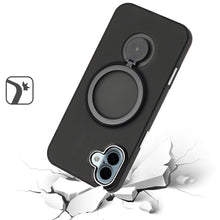 For iPhone 16 6.1inch Case Magnetic Circle Ring 360 degree Stand +Tempered Glass