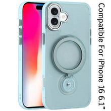 For iPhone 16 6.1inch Case Magnetic Circle Ring 360 degree Stand +Tempered Glass