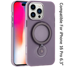 For iPhone 16 Pro 6.3in Case Magnetic Circle 360 degree Stand +Tempered Glass