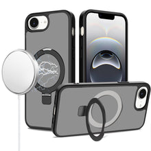 For iPhone 16e Case Metal Circle Ring Stand Rugged Phone Cover + Tempered Glass