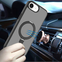 For iPhone 16e Case Metal Circle Ring Stand Rugged Phone Cover + Tempered Glass