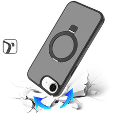 For iPhone 16e Case Metal Circle Ring Stand Rugged Phone Cover + Tempered Glass