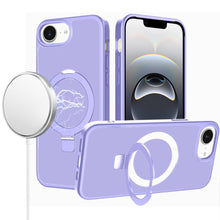 For iPhone 16e Case Metal Circle Ring Stand Rugged Phone Cover + Tempered Glass