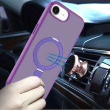 For iPhone 16e Case Metal Circle Ring Stand Rugged Phone Cover + Tempered Glass