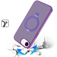 For iPhone 16e Case Metal Circle Ring Stand Rugged Phone Cover + Tempered Glass