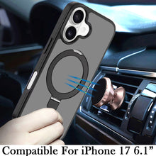 For iPhone 17 Case Magnetic Metal Circle Stand Rugged Cover + Tempered Glass