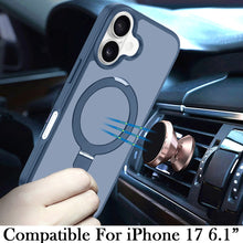 For iPhone 17 Case Magnetic Metal Circle Stand Rugged Cover + Tempered Glass