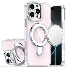 For iPhone 16 PRO MAX Case Radiant Chrome Magnetic Circle Stand + Tempered Glass