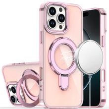 For iPhone 16 PRO MAX Case Radiant Chrome Magnetic Circle Stand + Tempered Glass