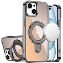For iPhone 15 Case Radiant Chrome Magnetic Circle Stand Cover + 2 Tempered Glass