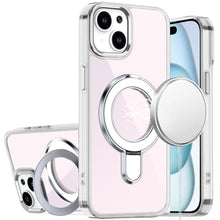 For iPhone 15 Case Radiant Chrome Magnetic Circle Stand Cover + 2 Tempered Glass