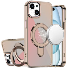 For iPhone 15 Case Radiant Chrome Magnetic Circle Stand Cover + 2 Tempered Glass