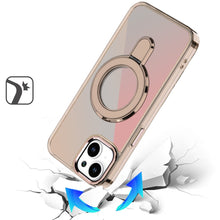 For iPhone 15 Case Radiant Chrome Magnetic Circle Stand Cover + 2 Tempered Glass