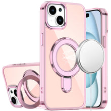 For iPhone 15 Case Radiant Chrome Magnetic Circle Stand Cover + 2 Tempered Glass