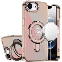 For iPhone 16e Case Radiant Chrome Cover Magnetic Circle Stand + Tempered Glass