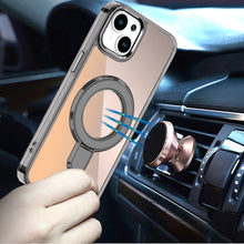 For iPhone 13/14 Case Radiant Chrome Magnetic Circle Stand + Tempered Glass