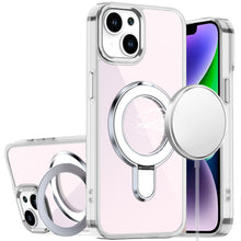 For iPhone 13/14 Case Radiant Chrome Magnetic Circle Stand + Tempered Glass