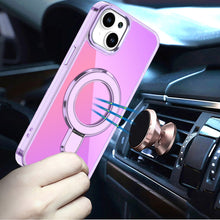 For iPhone 13/14 Case Radiant Chrome Magnetic Circle Stand + Tempered Glass