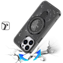 For iPhone 15 Pro Max Case Translucent Glitter Magnetic Circle +2 Tempered Glass