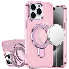 For iPhone 15 Pro Max Case Translucent Glitter Magnetic Circle +2 Tempered Glass