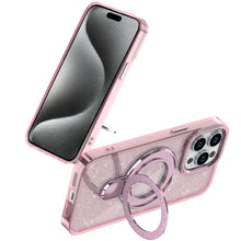 For iPhone 15 Pro Max Case Translucent Glitter Magnetic Circle +2 Tempered Glass