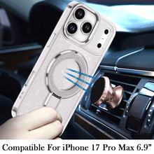 For iPhone 17 Pro Max Case Full Glitter w/ Magnetic Circle Stand +Tempered Glass