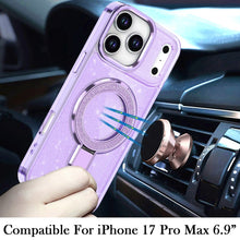 For iPhone 17 Pro Max Case Full Glitter w/ Magnetic Circle Stand +Tempered Glass