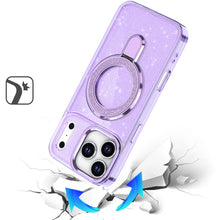 For iPhone 17 Pro Max Case Full Glitter w/ Magnetic Circle Stand +Tempered Glass