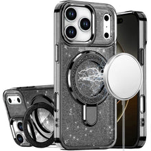 For iPhone 17 PRO Case Full Glitter with Magnetic Circle Stand + Tempered Glass