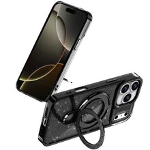 For iPhone 17 PRO Case Full Glitter with Magnetic Circle Stand + Tempered Glass